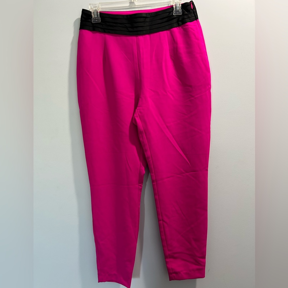 New York & Company Fuchsia and Black tuxedo ankle pant